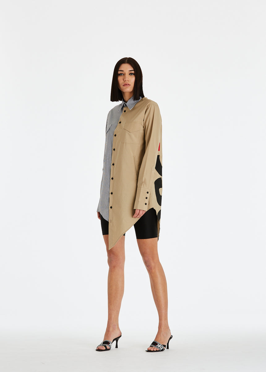 CAMICIA DSG BICOLORE CON STAMPA NERA