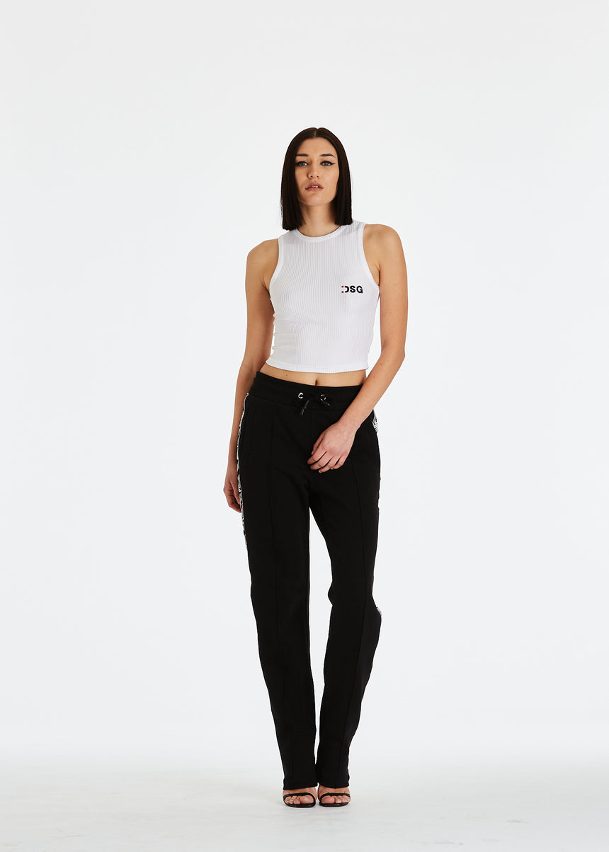 PANTALONE PALAZZO DSG IN FELPA NERA CON GRO STAMPATO