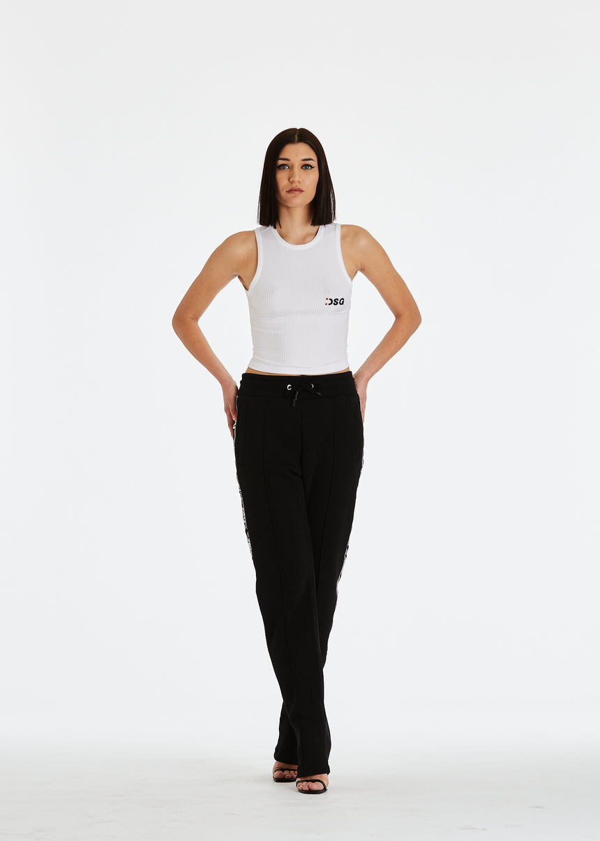 PANTALONE PALAZZO DSG IN FELPA NERA CON GRO STAMPATO