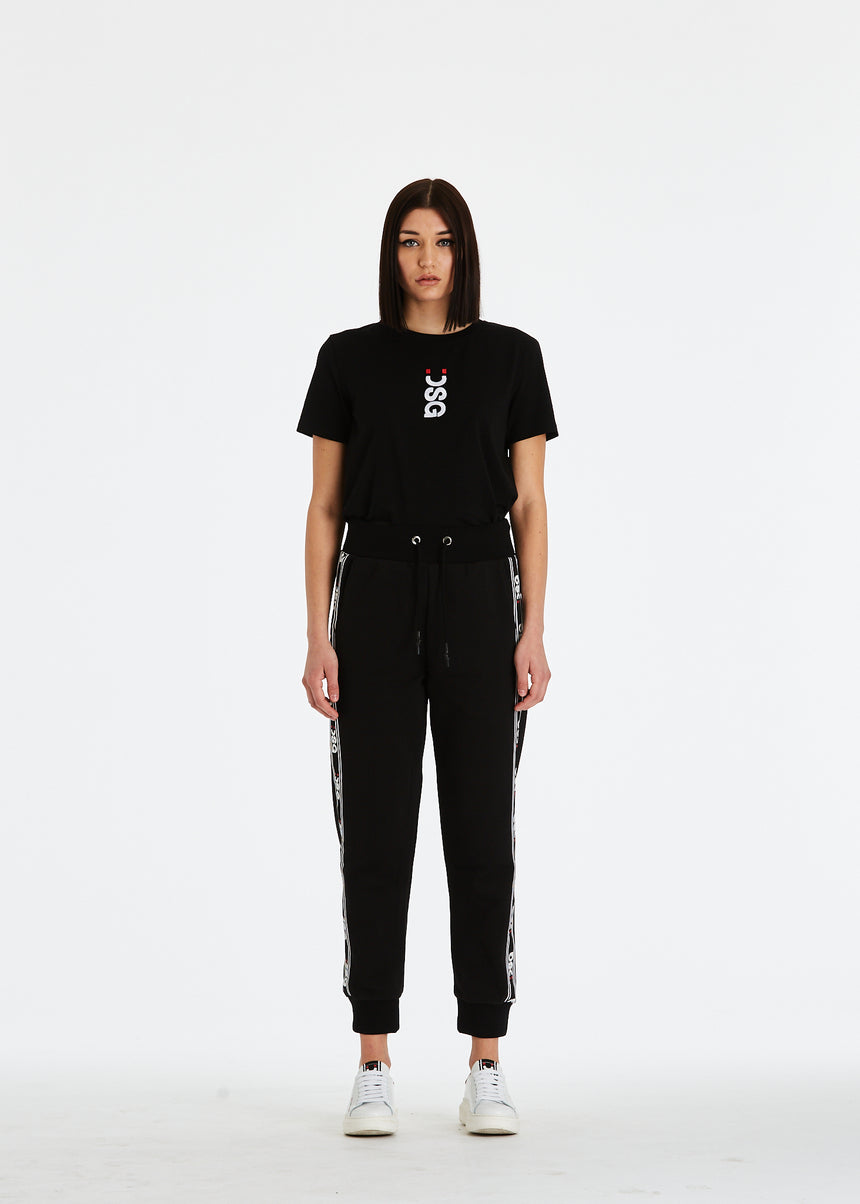 PANTALONE JOGGER DSG IN FELPA NERA E GRO STAMPATO