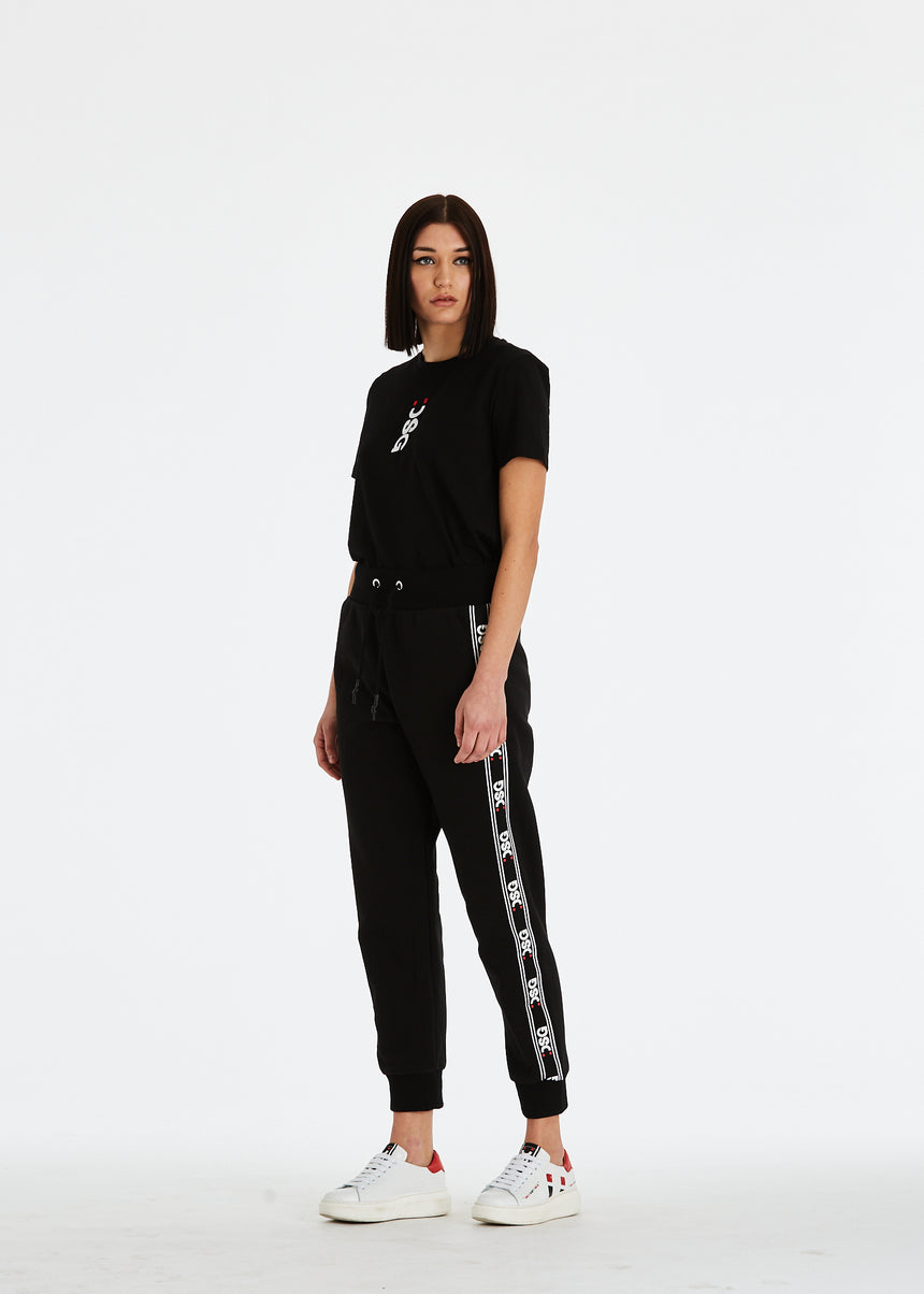 PANTALONE JOGGER DSG IN FELPA NERA E GRO STAMPATO