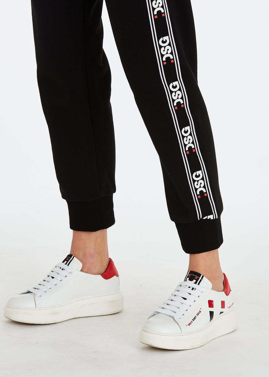 PANTALONE JOGGER DSG IN FELPA NERA E GRO STAMPATO