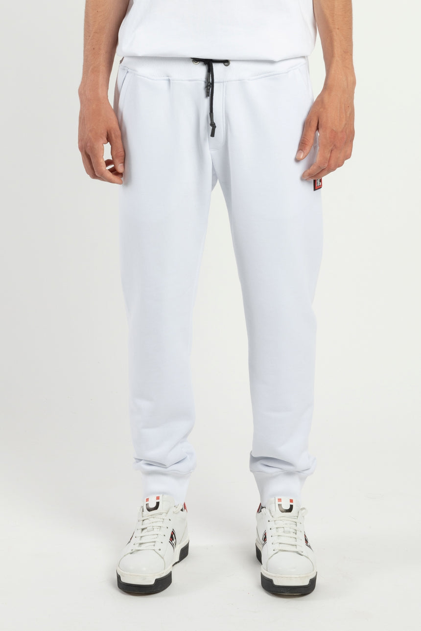 PANTALONE JOGGER DSG IN FELPA BIANCA CON PATCH IN ALTAFREQUENZA