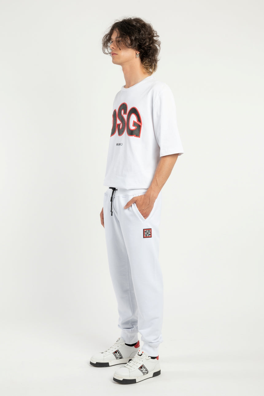 PANTALONE JOGGER DSG IN FELPA BIANCA CON PATCH IN ALTAFREQUENZA