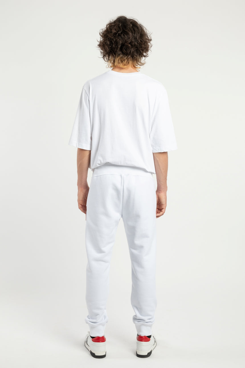 PANTALONE JOGGER DSG IN FELPA BIANCA CON PATCH IN ALTAFREQUENZA