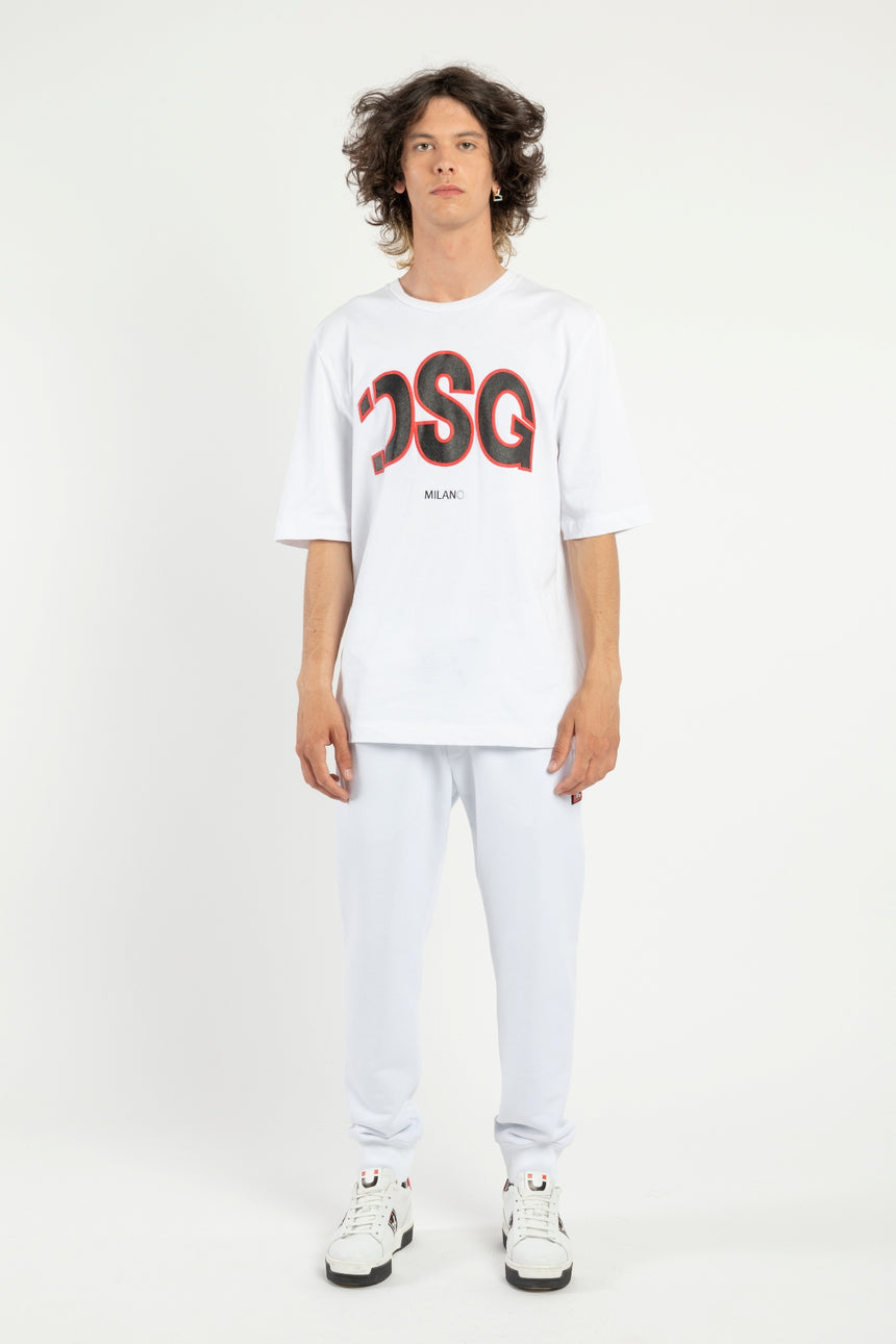 PANTALONE JOGGER DSG IN FELPA BIANCA CON PATCH IN ALTAFREQUENZA
