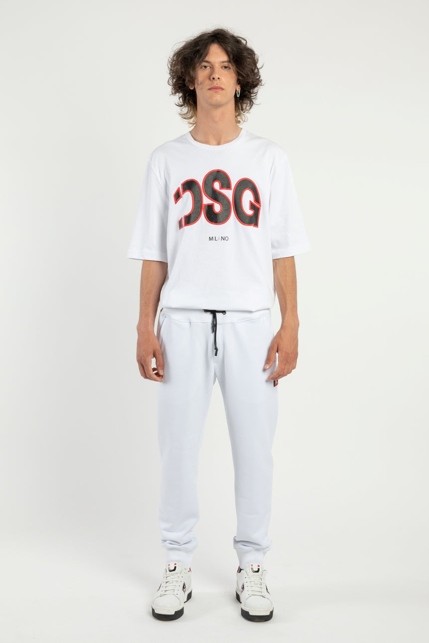 PANTALONE JOGGER DSG IN FELPA BIANCA CON PATCH IN ALTAFREQUENZA