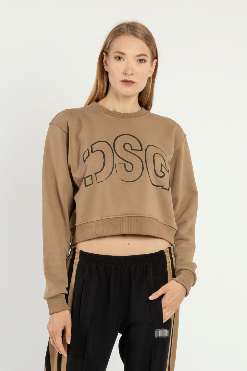 FELPA GIROCOLLO DSG CAMEL CON STAMPA NERA