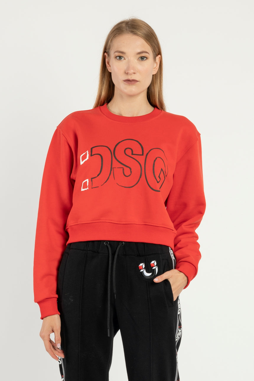 FELPA GIROCOLLO DSG ROSSA CON STAMPA LOGO NERA
