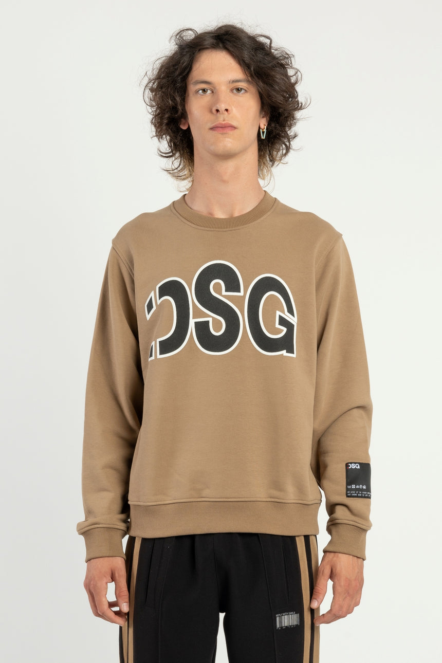 FELPA GIROCOLLO DSG CAMEL CON STAMPA LOGO NERA