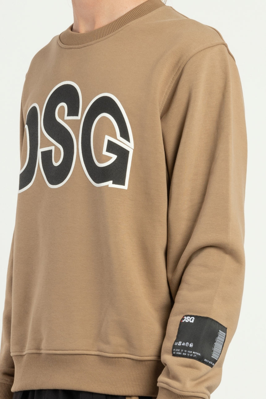 FELPA GIROCOLLO DSG CAMEL CON STAMPA LOGO NERA
