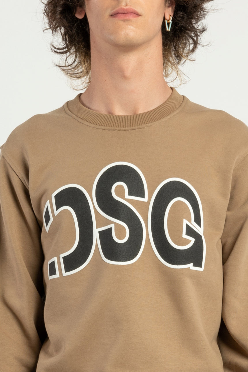 FELPA GIROCOLLO DSG CAMEL CON STAMPA LOGO NERA