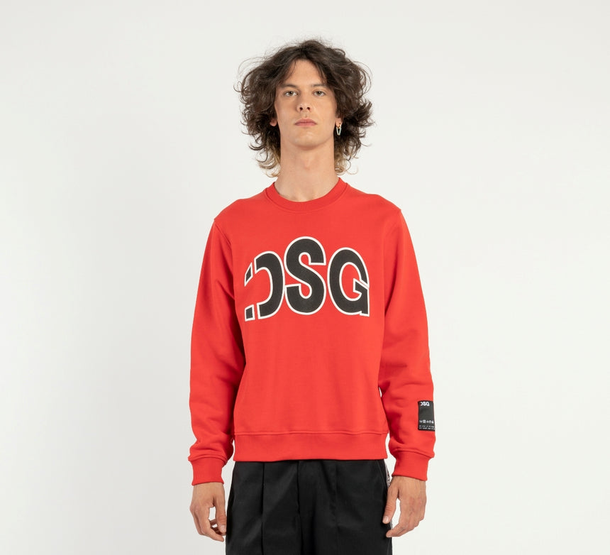 FELPA GIROCOLLO DSG ROSSA CON STAMPA LOGO NERA