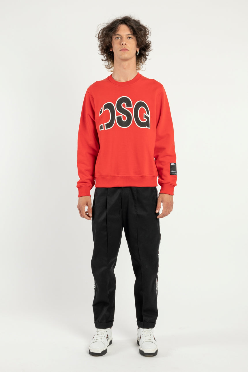 FELPA GIROCOLLO DSG ROSSA CON STAMPA LOGO NERA