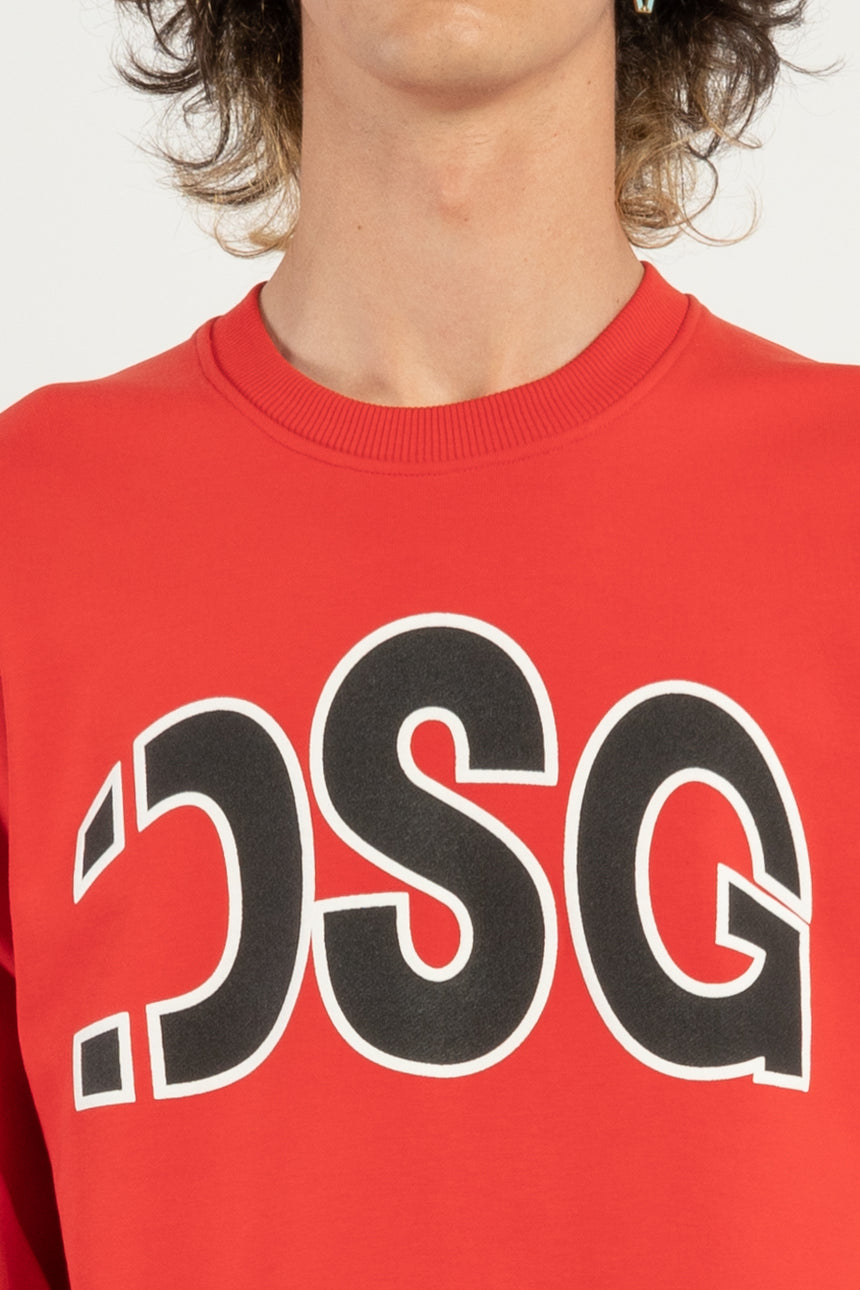 FELPA GIROCOLLO DSG ROSSA CON STAMPA LOGO NERA