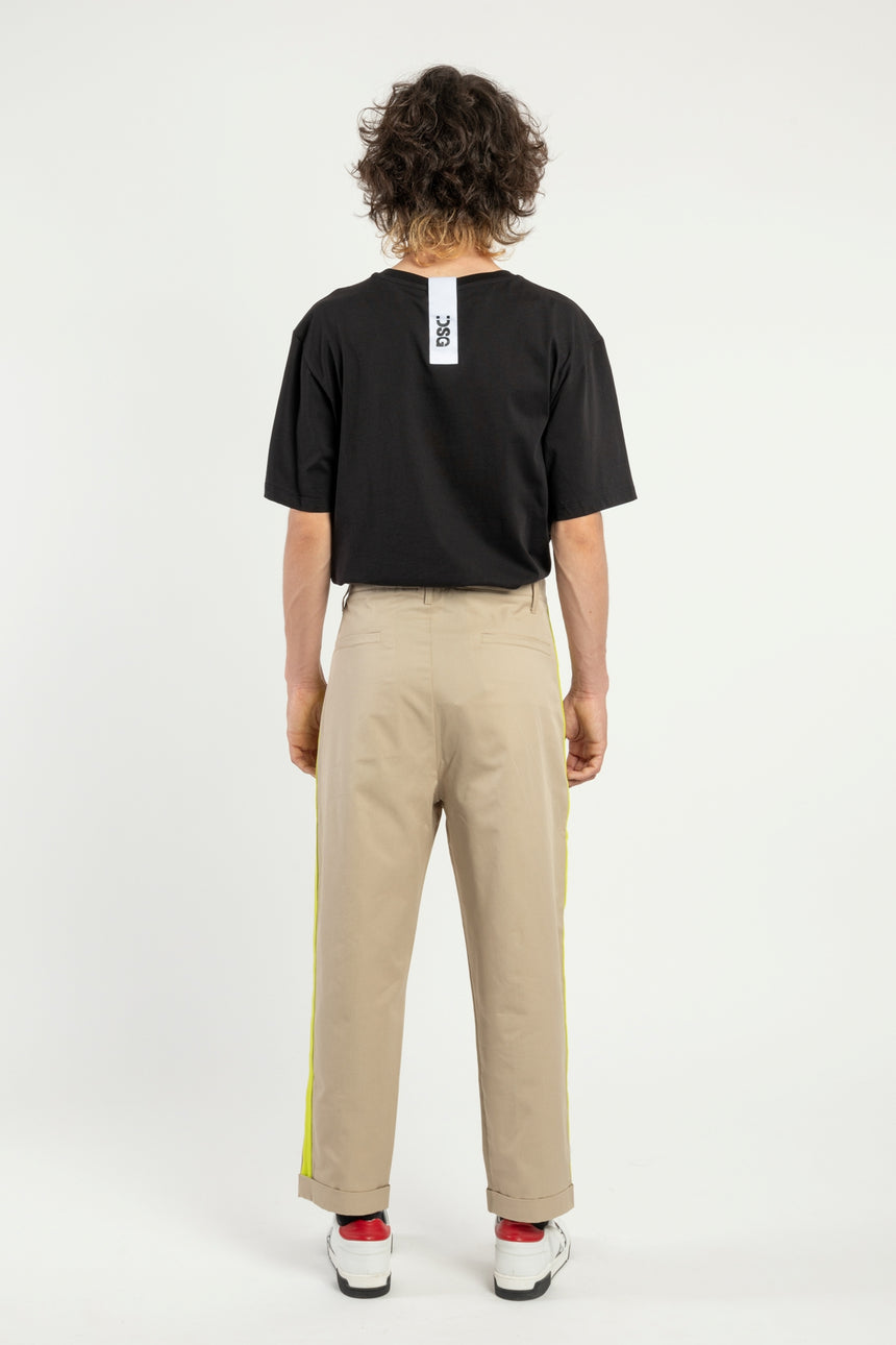 PANTALONE CHINO DSG IN GABARDINA BEIGE CON GRO LATERALE FLUO