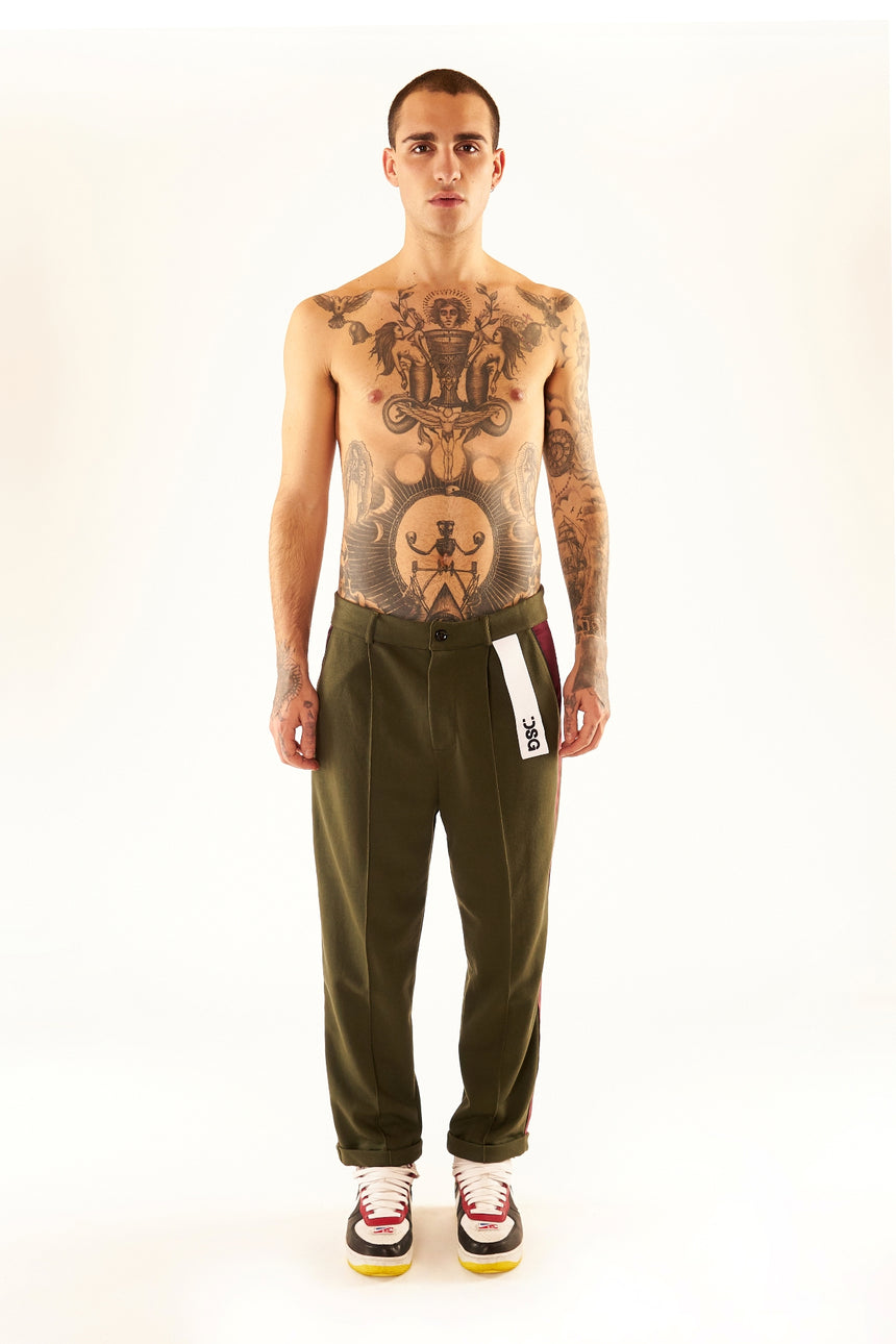 PANTALONE CHINO DSG IN FELPA MILITARE CON GRO LATERALE BORDO