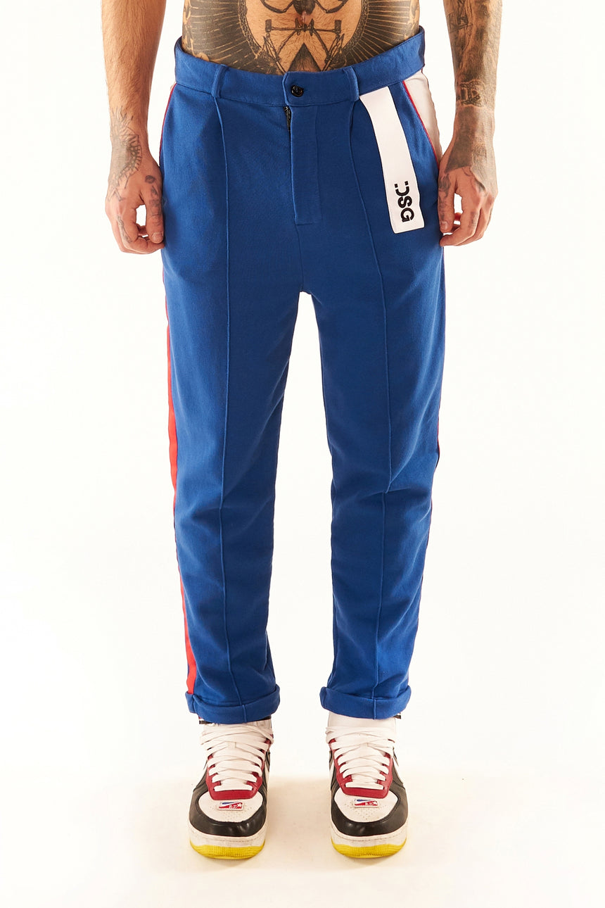 PANTALONE CHINO DSG IN FELPA BLUE CON GRO LATERALE ROSSO/BIANCO