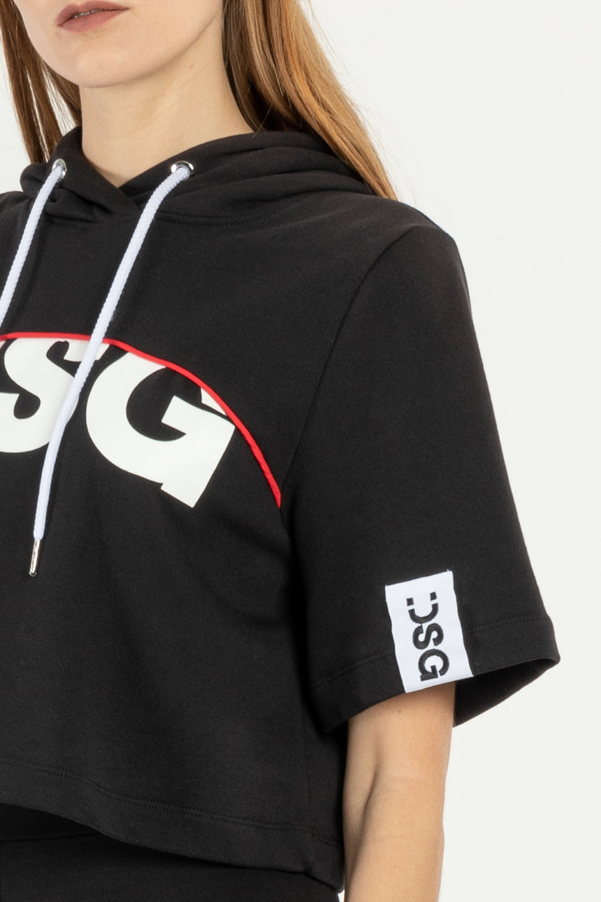 FELPA CAPPUCCIO DSG NERA CON STAMPA LOGO BIANCA