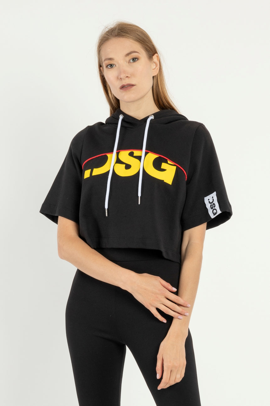 FELPA CAPPUCCIO DSG NERA CON STAMPA LOGO GIALLA