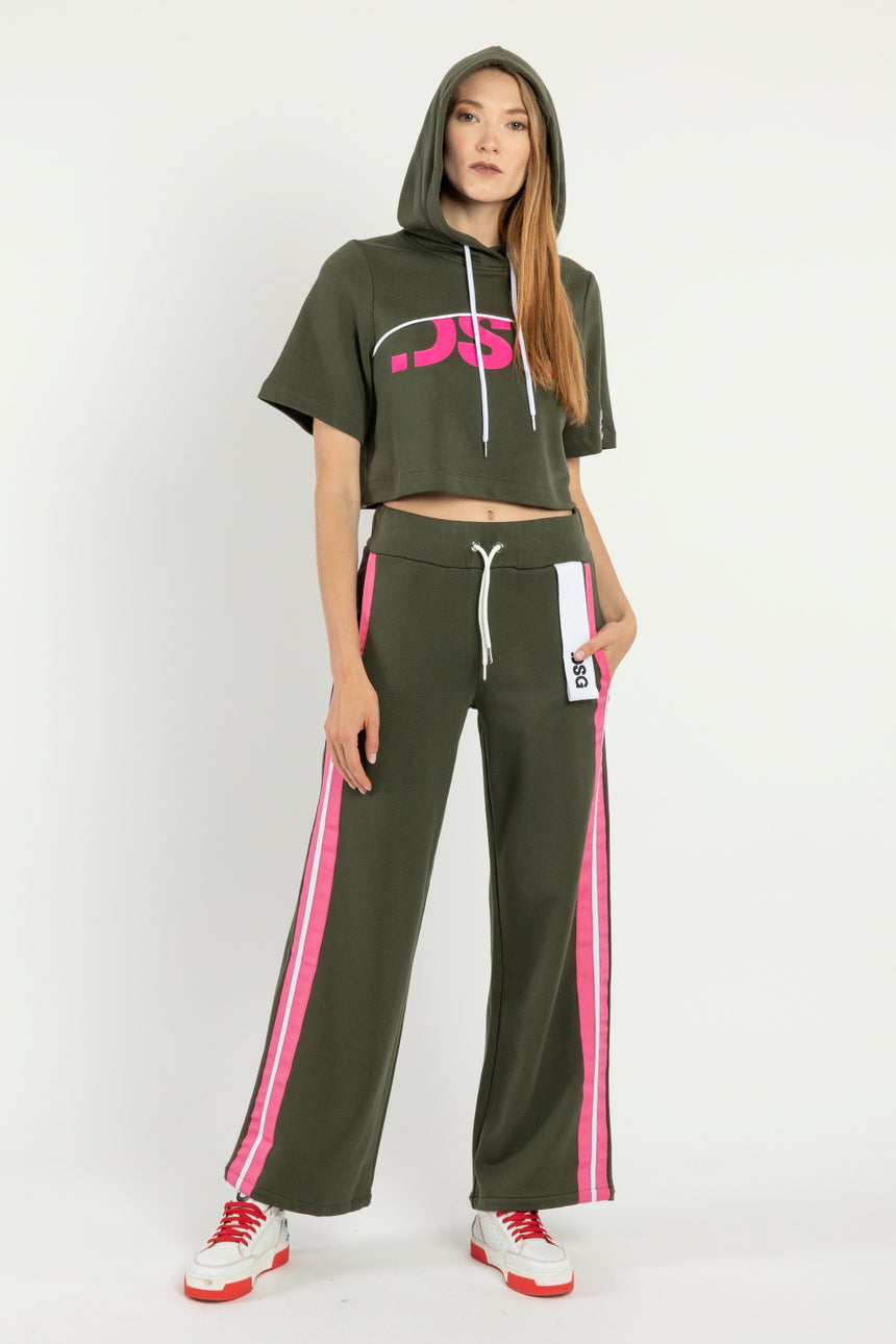 FELPA CAPPUCCIO DSG MILITARE CON STAMPA LOGO FUXIA
