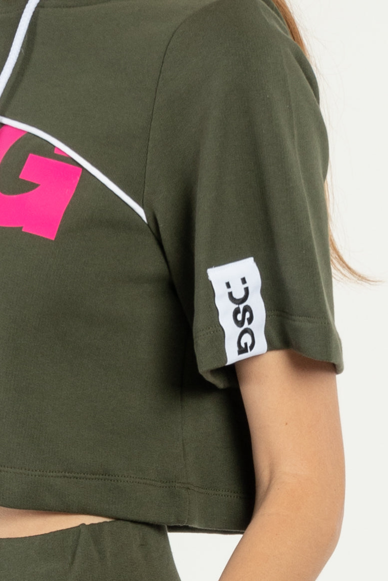 FELPA CAPPUCCIO DSG MILITARE CON STAMPA LOGO FUXIA