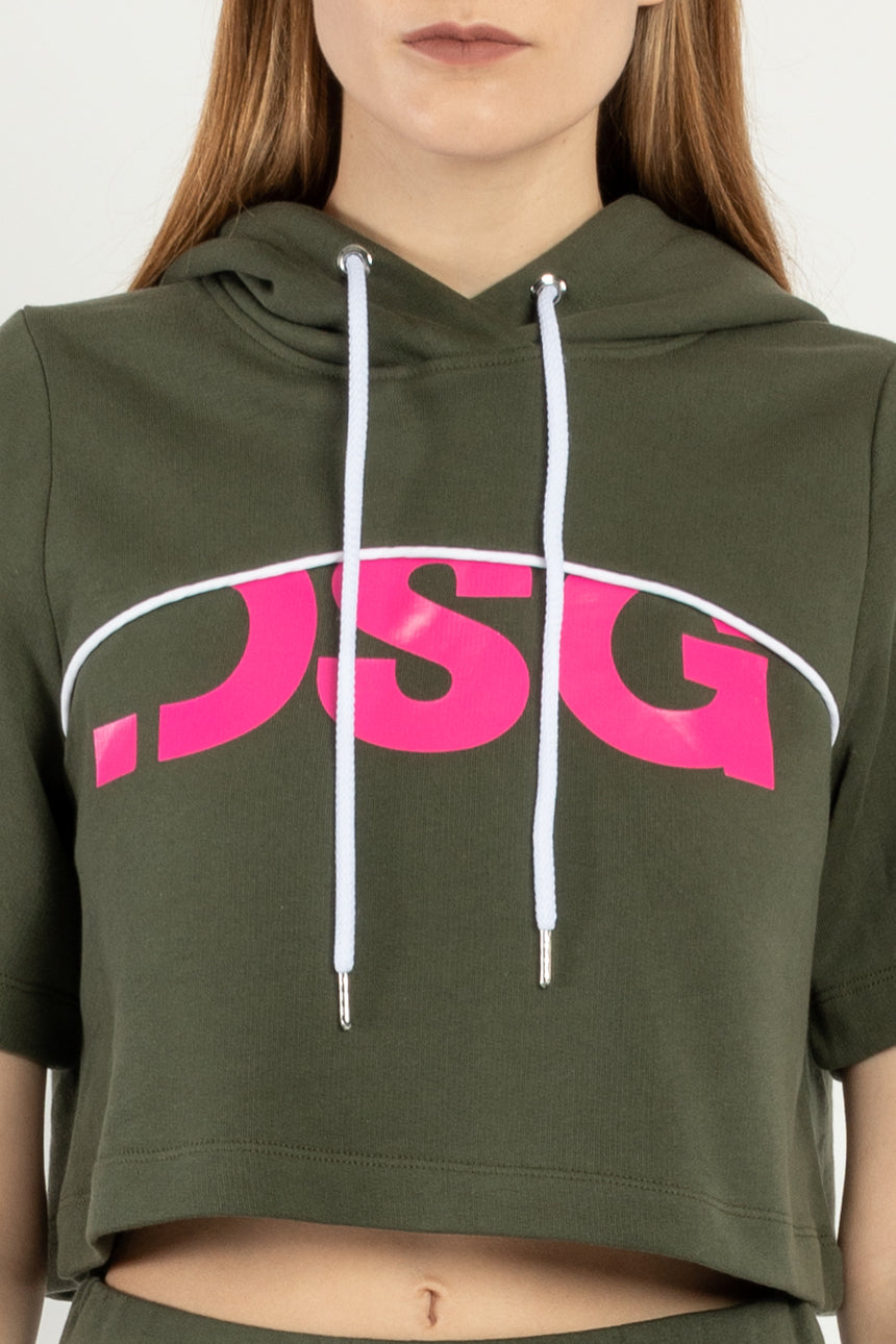 FELPA CAPPUCCIO DSG MILITARE CON STAMPA LOGO FUXIA