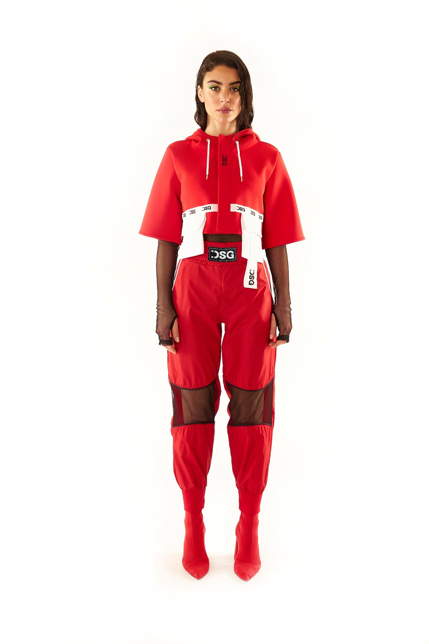 GIACCA DONNA CROPPED IN NEOPRENE ROSSO CON STAMPA