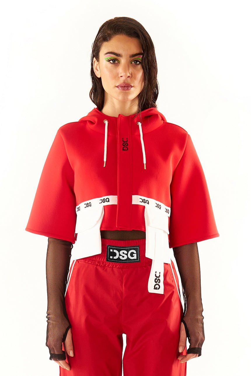 GIACCA DONNA CROPPED IN NEOPRENE ROSSO CON STAMPA