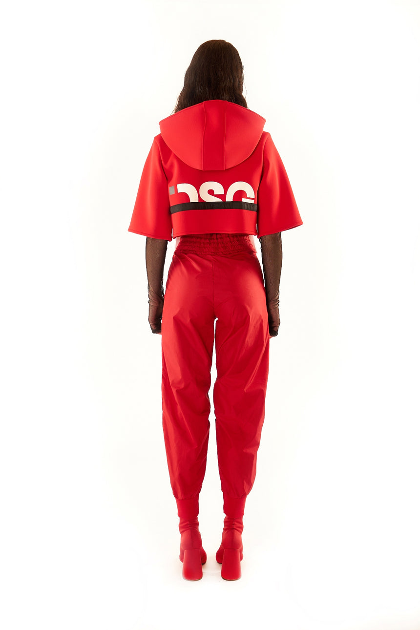 GIACCA DONNA CROPPED IN NEOPRENE ROSSO CON STAMPA