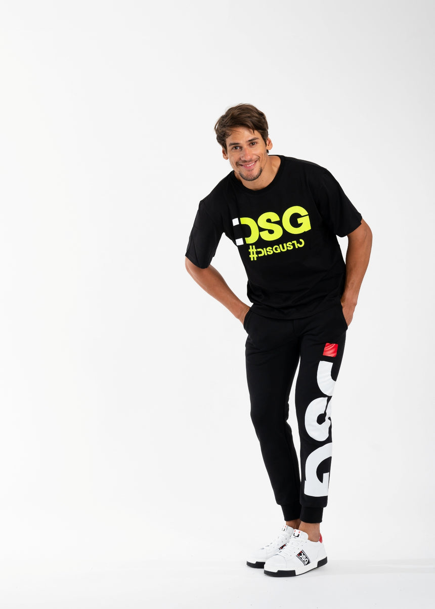 T-SHIRT DSG NERA CON STAMPA LOGO VERDE ACIDO