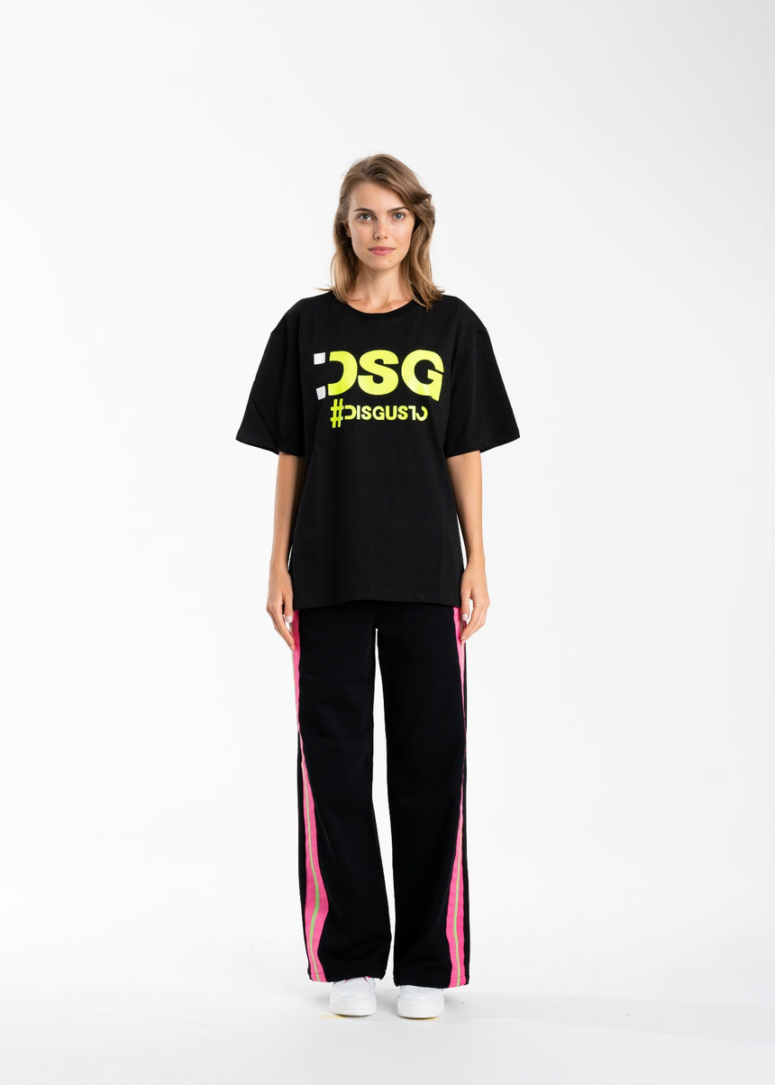 T-SHIRT DSG NERA CON STAMPA LOGO VERDE ACIDO (DONNA)