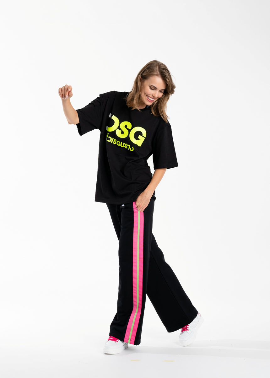 T-SHIRT DSG NERA CON STAMPA LOGO VERDE ACIDO (DONNA)