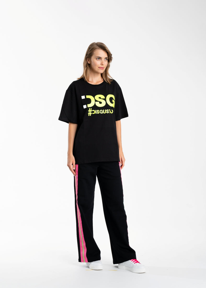 T-SHIRT DSG NERA CON STAMPA LOGO VERDE ACIDO (DONNA)