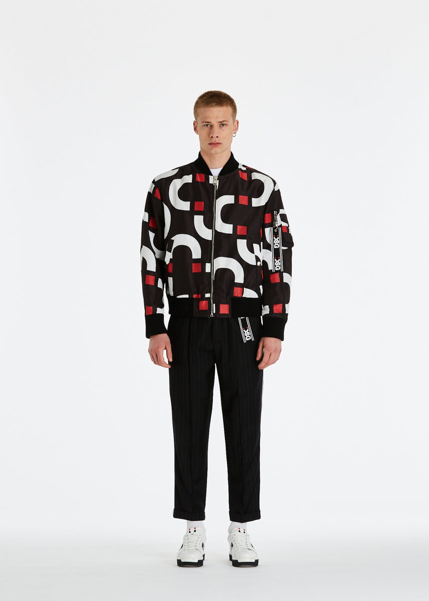 GIACCA BOMBER NERO IN NYLON CON STAMPA CHAIN