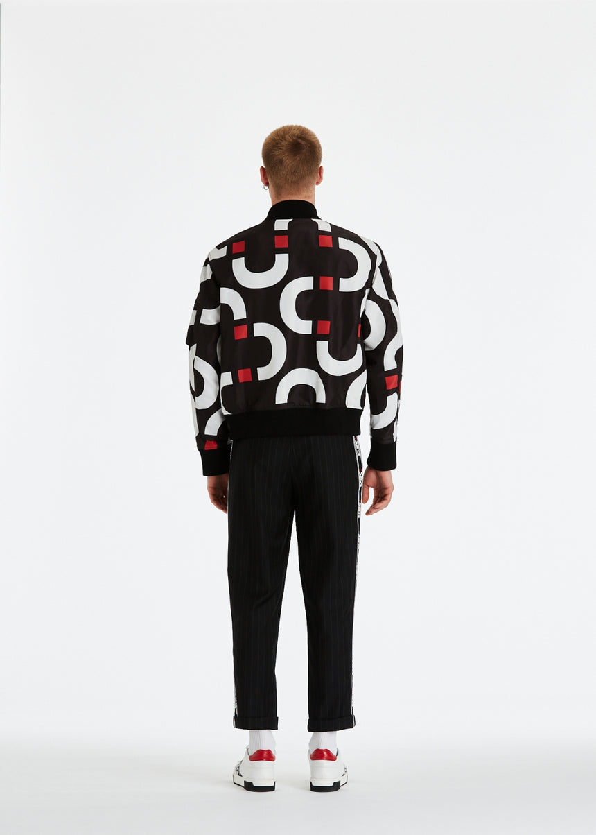 GIACCA BOMBER NERO IN NYLON CON STAMPA CHAIN