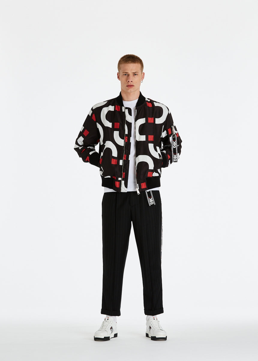 GIACCA BOMBER NERO IN NYLON CON STAMPA CHAIN