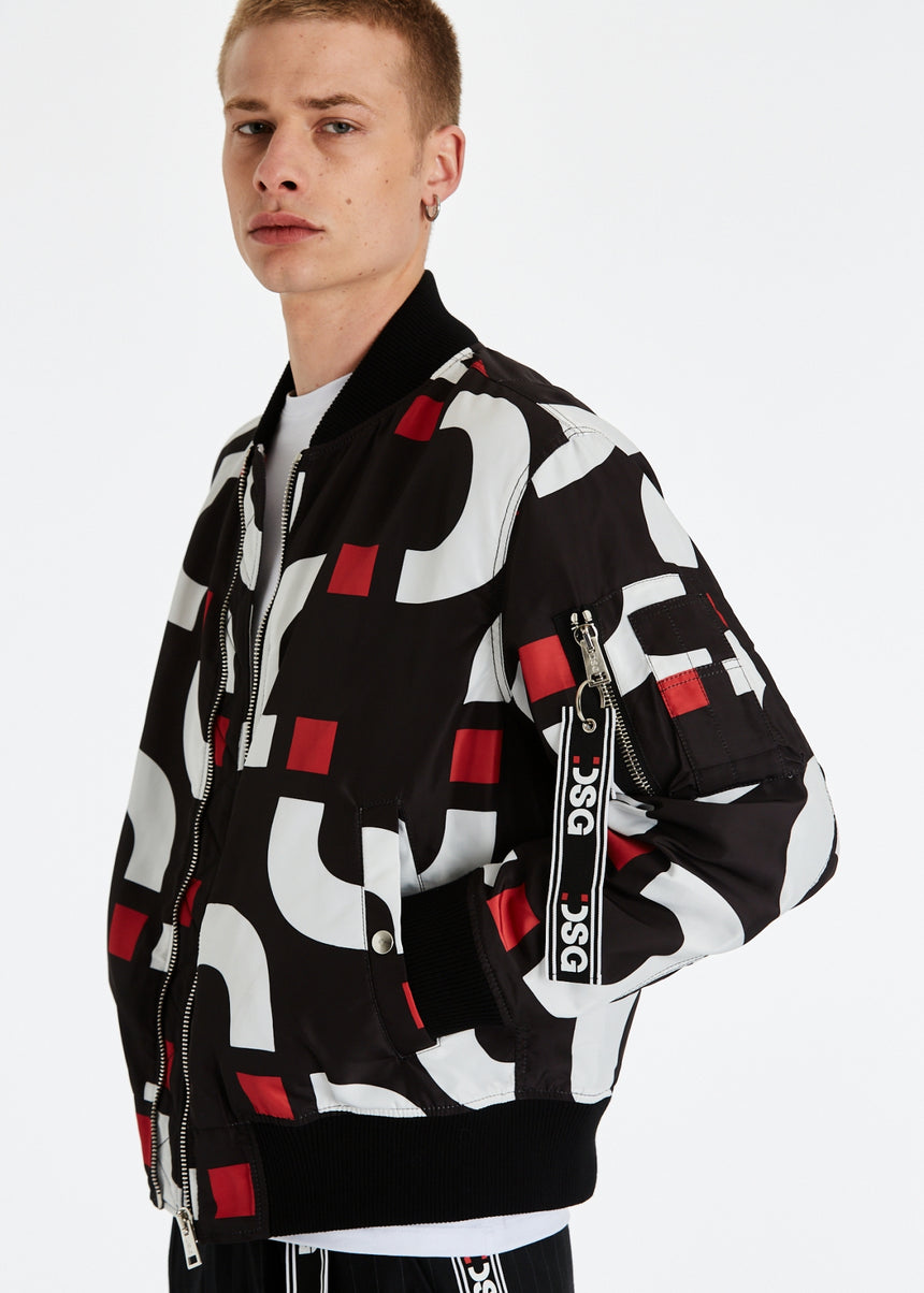 GIACCA BOMBER NERO IN NYLON CON STAMPA CHAIN