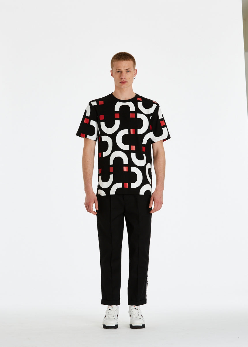 T-SHIRT DSG NERA CON STAMPA CHAIN BIANCO-ROSSA