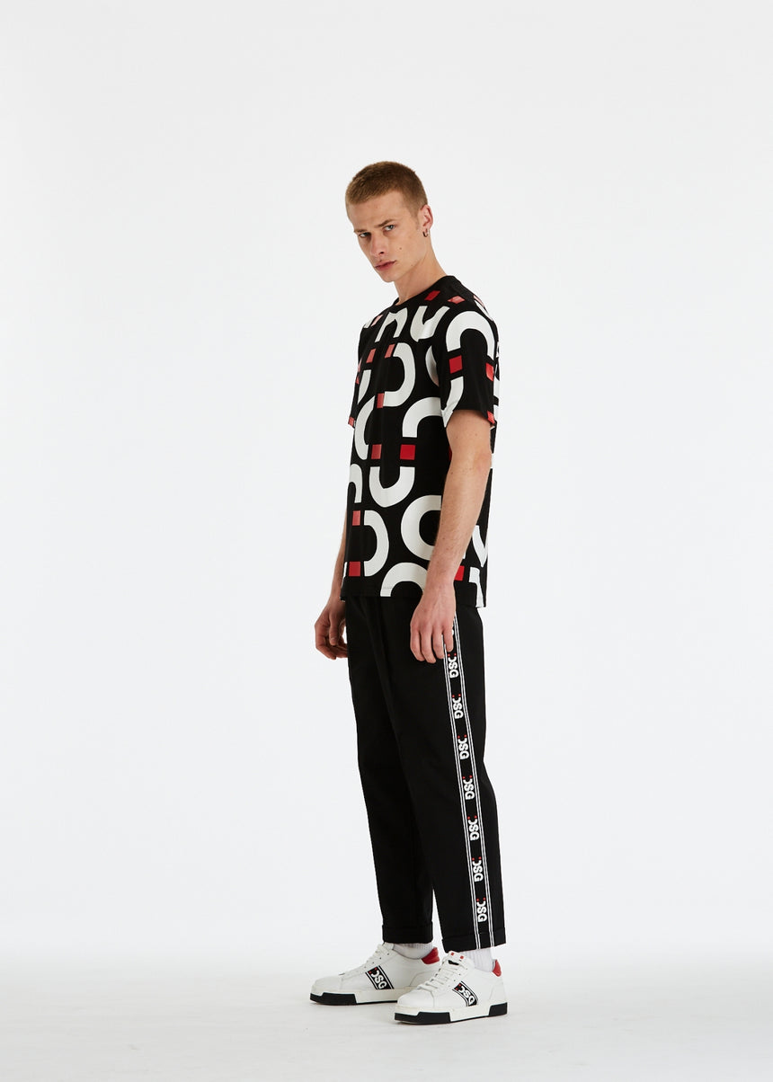 T-SHIRT DSG NERA CON STAMPA CHAIN BIANCO-ROSSA