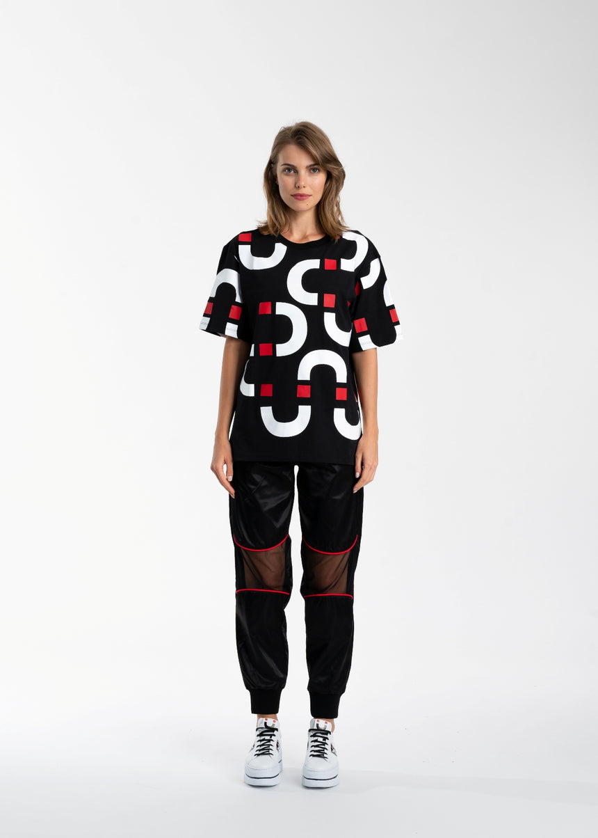 T-SHIRT DSG NERA CON STAMPA CHAIN BIANCO/ROSSA (DONNA)