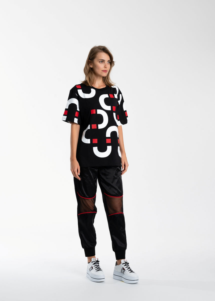 T-SHIRT DSG NERA CON STAMPA CHAIN BIANCO/ROSSA (DONNA)