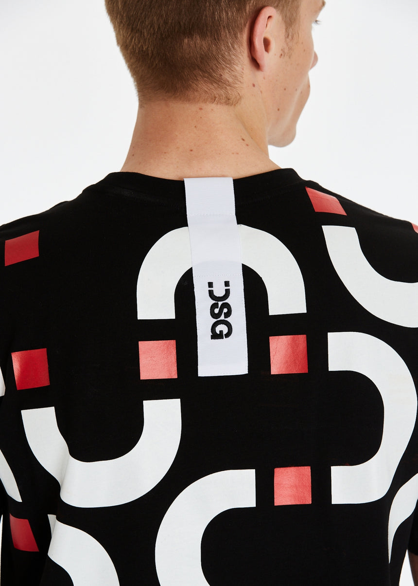 T-SHIRT DSG NERA CON STAMPA CHAIN BIANCO-ROSSA