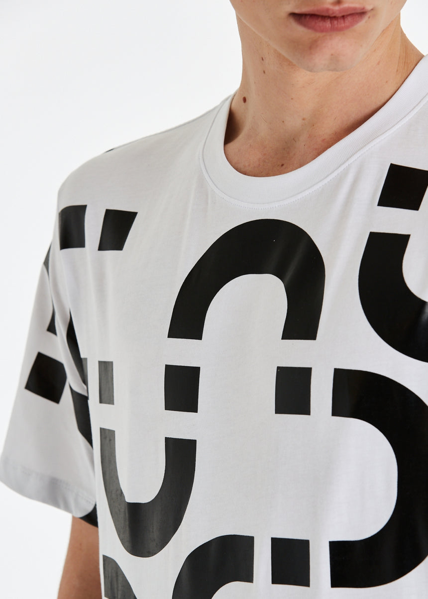 T-SHIRT DSG BIANCA CON STAMPA CHAIN NERA