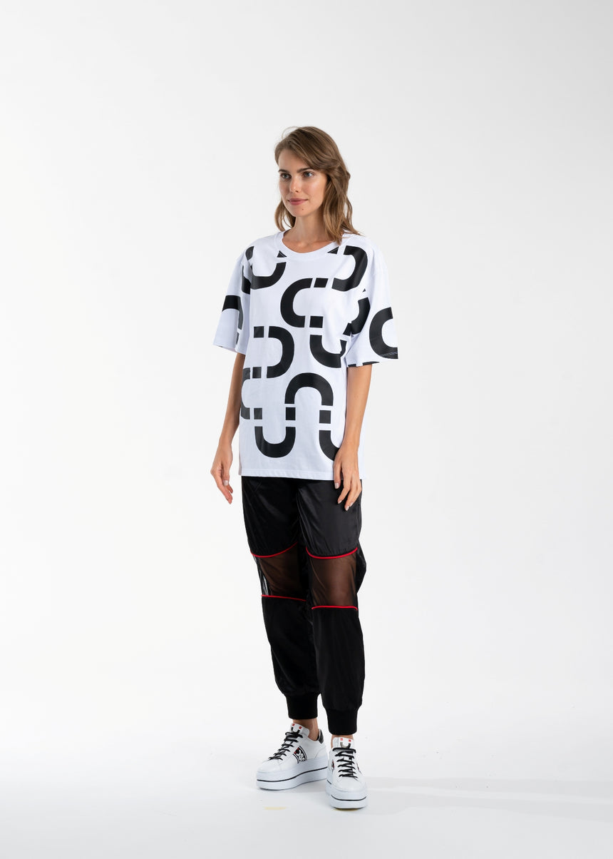 T-SHIRT DSG BIANCA CON STAMPA CHAIN NERA (DONNA)