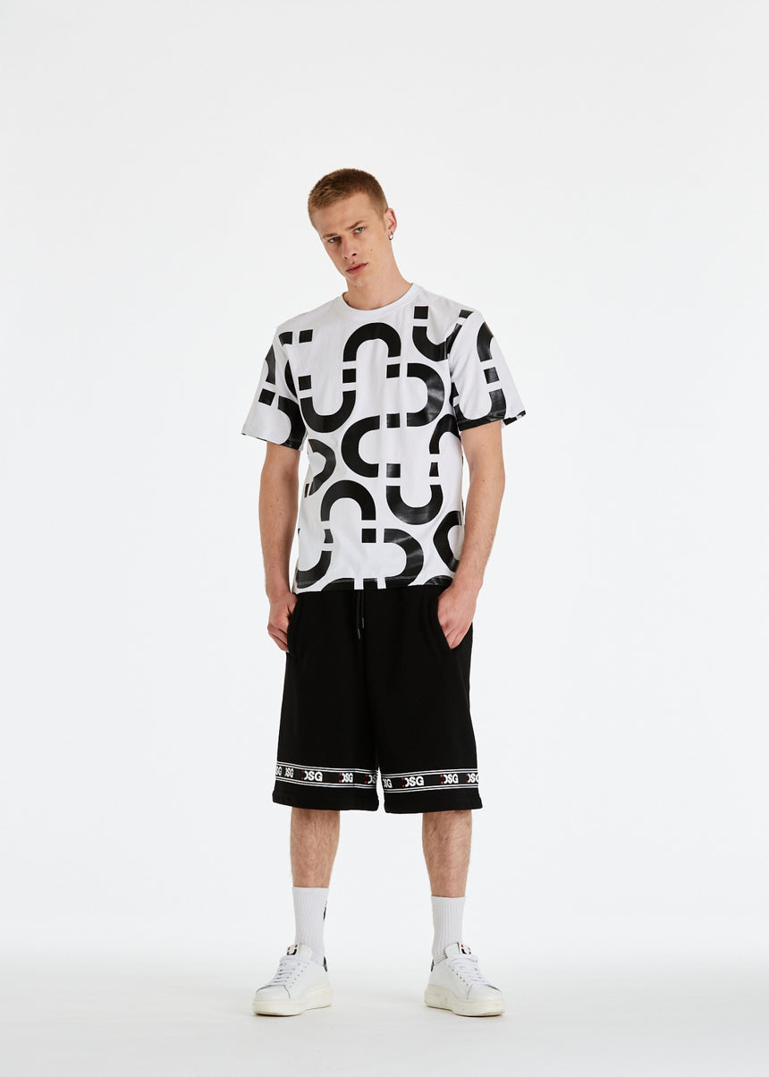 T-SHIRT DSG BIANCA CON STAMPA CHAIN NERA