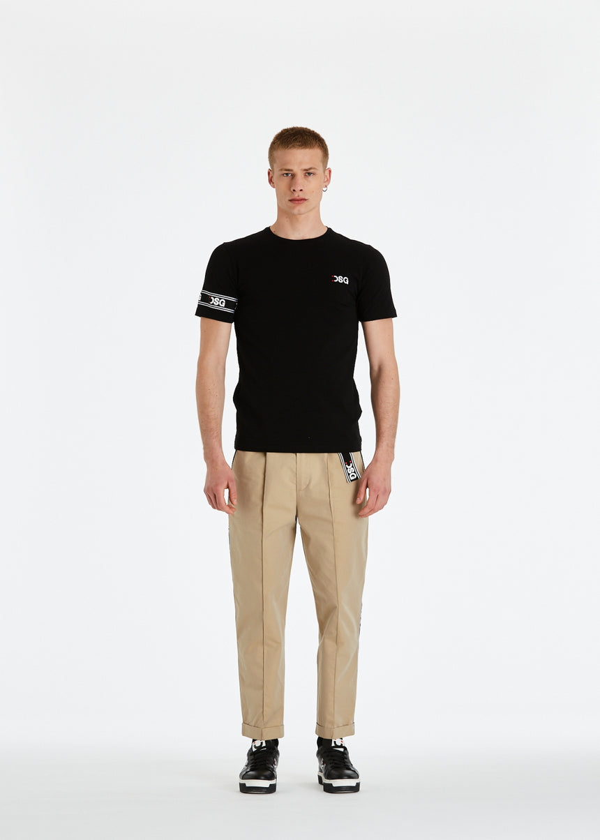 PANTALONE CHINO DSG IN GABARDINA BEIGE CON GRO LATERALE STAMPATO