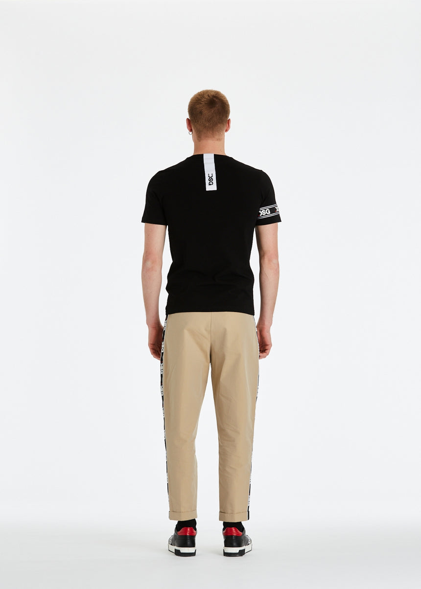 PANTALONE CHINO DSG IN GABARDINA BEIGE CON GRO LATERALE STAMPATO