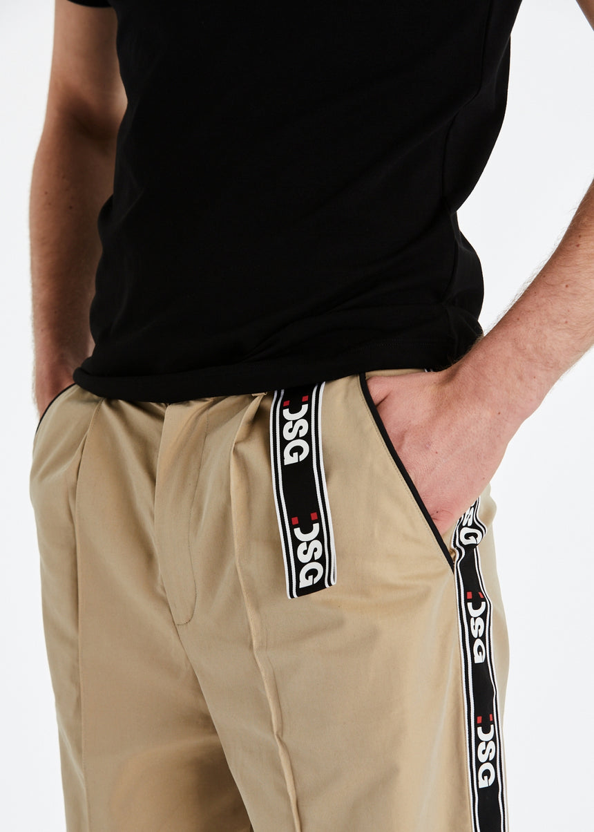 PANTALONE CHINO DSG IN GABARDINA BEIGE CON GRO LATERALE STAMPATO