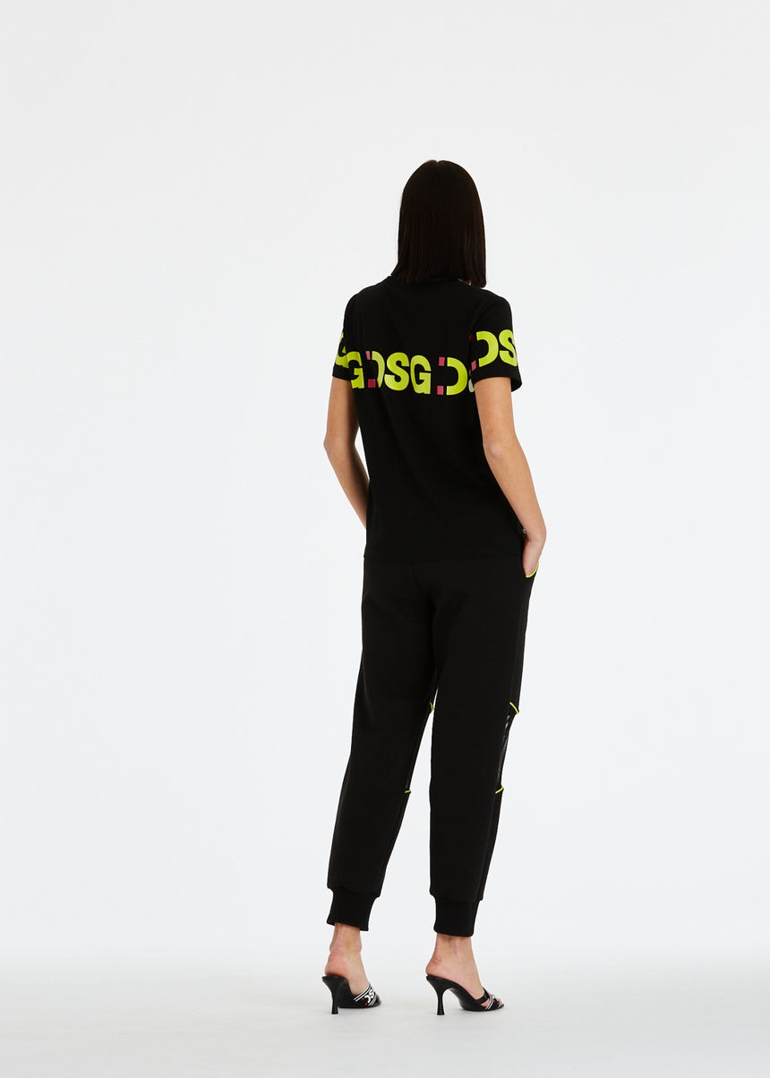 T-SHIRT ELASTICIZZATA DSG NERA CON STAMPA LOGO VERDE ACIDO